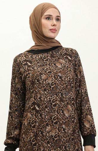 Geribbelde Voile-jurk Met Patroon 0129D-01 Black Mink 0129D-01