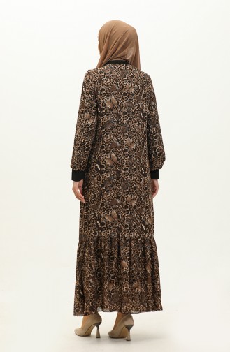 Geribbelde Voile-jurk Met Patroon 0129D-01 Black Mink 0129D-01