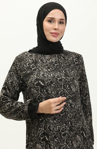 Geribbelde Voile-jurk Met Patroon 0129D-02 Zwartgrijs 0129D-02