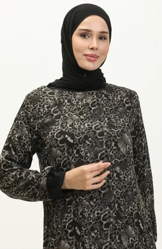 Geripptes Gemustertes Voilekleid 0129D-02 Schwarzgrau 0129D-02