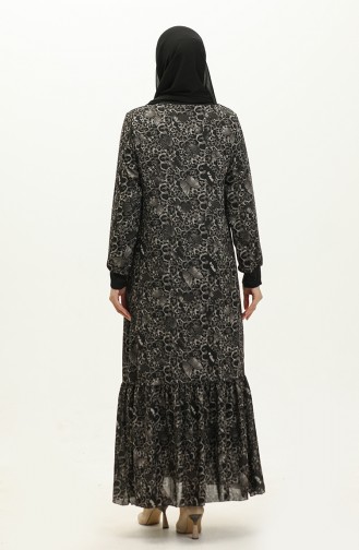 Ribanalı Desenli Vual Elbise 0129D-02 Siyah Gri