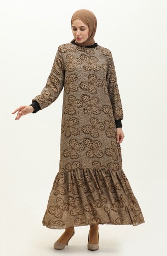 Geribbelde Voile-jurk Met Patroon 0129E-01 Black Mink 0129E-01