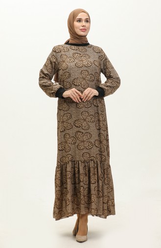 Ribbed Patterned Voile Dress 0129e-01 Black Mink 0129E-01