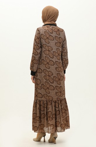 Geribbelde Voile-jurk Met Patroon 0129E-02 Zwartbruin 0129E-02