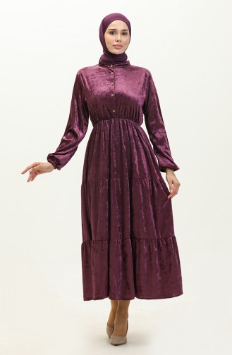 Robe Velours Boutonnée 0161-13 Pourpre 0161-13