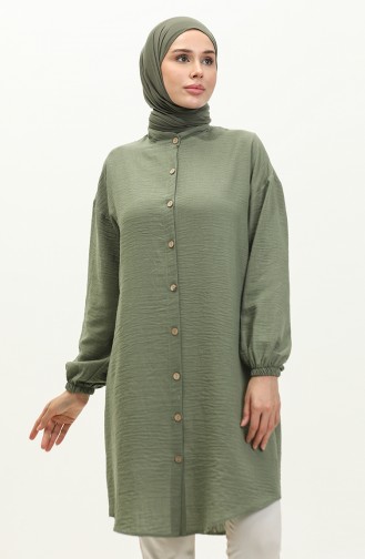 Buttoned Tunic with Elastic Sleeves 1212-02 Khaki 1212-02