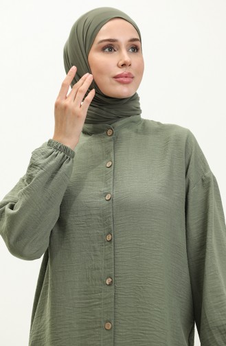 Buttoned Tunic with Elastic Sleeves 1212-02 Khaki 1212-02