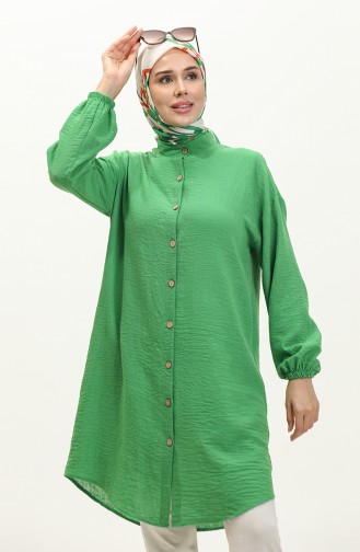 Full-length Buttoned Sleeve Elasticated Tunic 1212-03 Green 1212-03