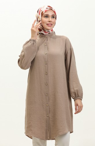 Buttoned Sleeve Elasticated Tunic 1212-06 Mink 1212-06