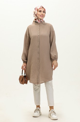 Buttoned Sleeve Elasticated Tunic 1212-06 Mink 1212-06