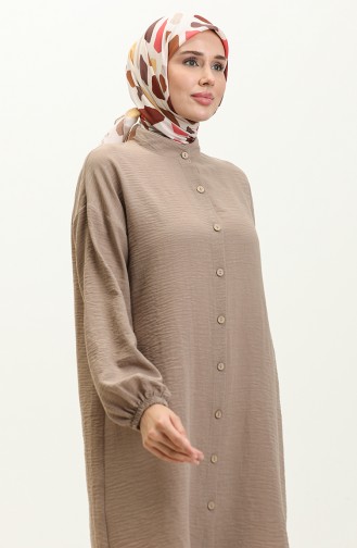 Buttoned Sleeve Elasticated Tunic 1212-06 Mink 1212-06