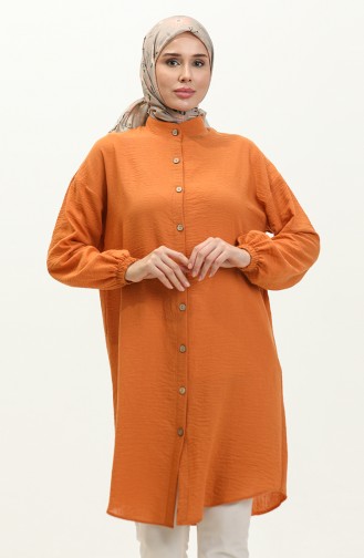 Buttoned Sleeve Elasticated Tunic 1212-05 Orange 1212-05