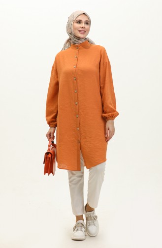 Buttoned Sleeve Elasticated Tunic 1212-05 Orange 1212-05