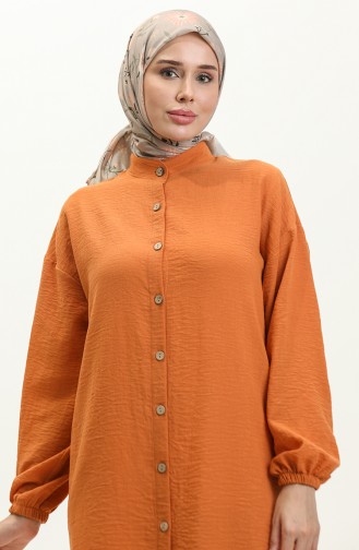 Buttoned Sleeve Elasticated Tunic 1212-05 Orange 1212-05