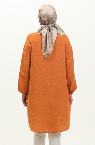 Buttoned Sleeve Elasticated Tunic 1212-05 Orange 1212-05