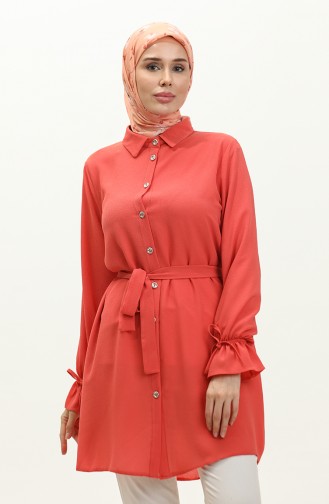 Buttoned Belted Tunic 1007-01 Orange 1007-01