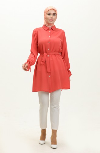 Buttoned Belted Tunic 1007-01 Orange 1007-01