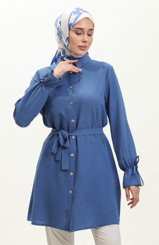 Boydan Düğmeli Kuşaklı Tunik 1007-02 Saks