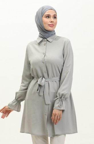 Buttoned Belted Tunic 1007-03 Gray 1007-03