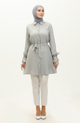 Buttoned Belted Tunic 1007-03 Gray 1007-03
