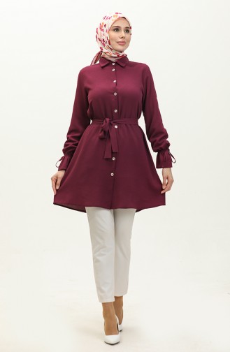 Buttoned Belted Tunic 1007-04 Cherry 1007-04