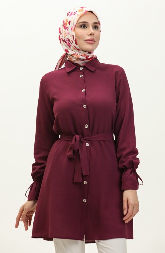 Buttoned Belted Tunic 1007-04 Cherry 1007-04