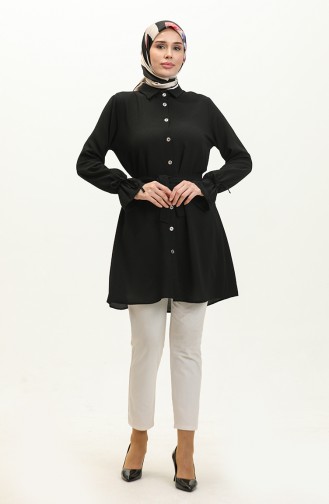 Buttoned Belted Tunic 1007-05 Black 1007-05