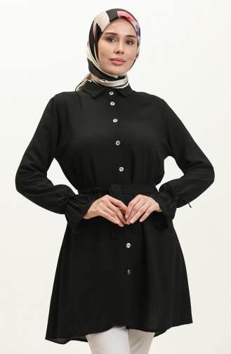 Buttoned Belted Tunic 1007-05 Black 1007-05