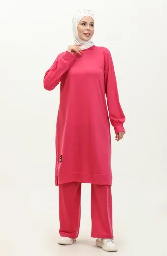 Ensemble Double Pantalon Tunique à Deux Cordes 0044-11 Fuchsia 0044-11
