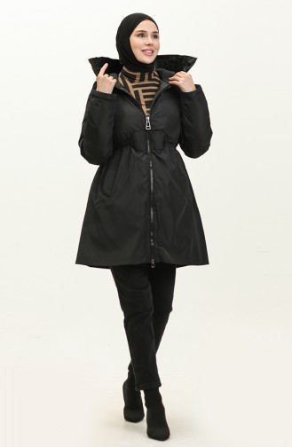 Manteau Elastique Garni De Fibres 0191-01 Noir 0191-01