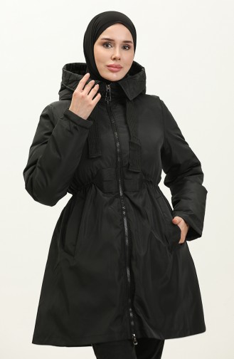 Manteau Elastique Garni De Fibres 0191-01 Noir 0191-01