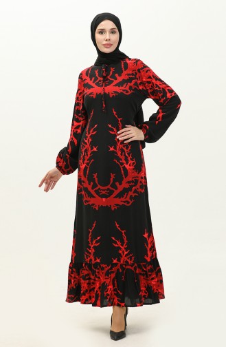 Langärmeliges Kleid aus Viskose 6699-15 Schwarz Rot 6699-15