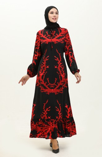 Langärmeliges Kleid aus Viskose 6699-15 Schwarz Rot 6699-15