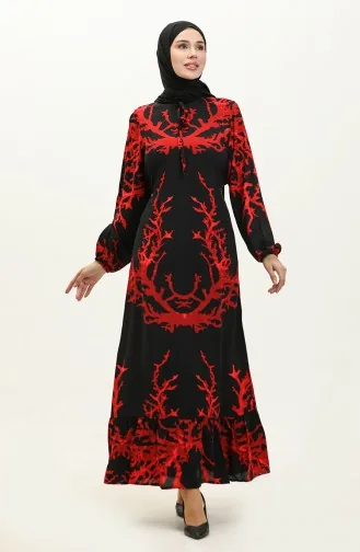 Robe Viscose Manches Longues 6699-15 Noir Rouge 6699-15
