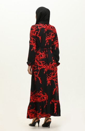 Langärmeliges Kleid aus Viskose 6699-15 Schwarz Rot 6699-15