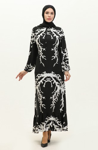 Langärmeliges Kleid aus Viskose 6699-16 Schwarz Weiß 6699-16