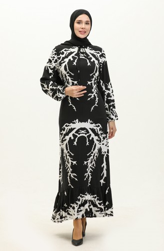 Viscose Long Sleeve Dress 6699-16 Black white 6699-16
