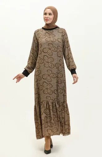 Robe Voile A Motifs 0129E-04 Noir Beige 0129E-04
