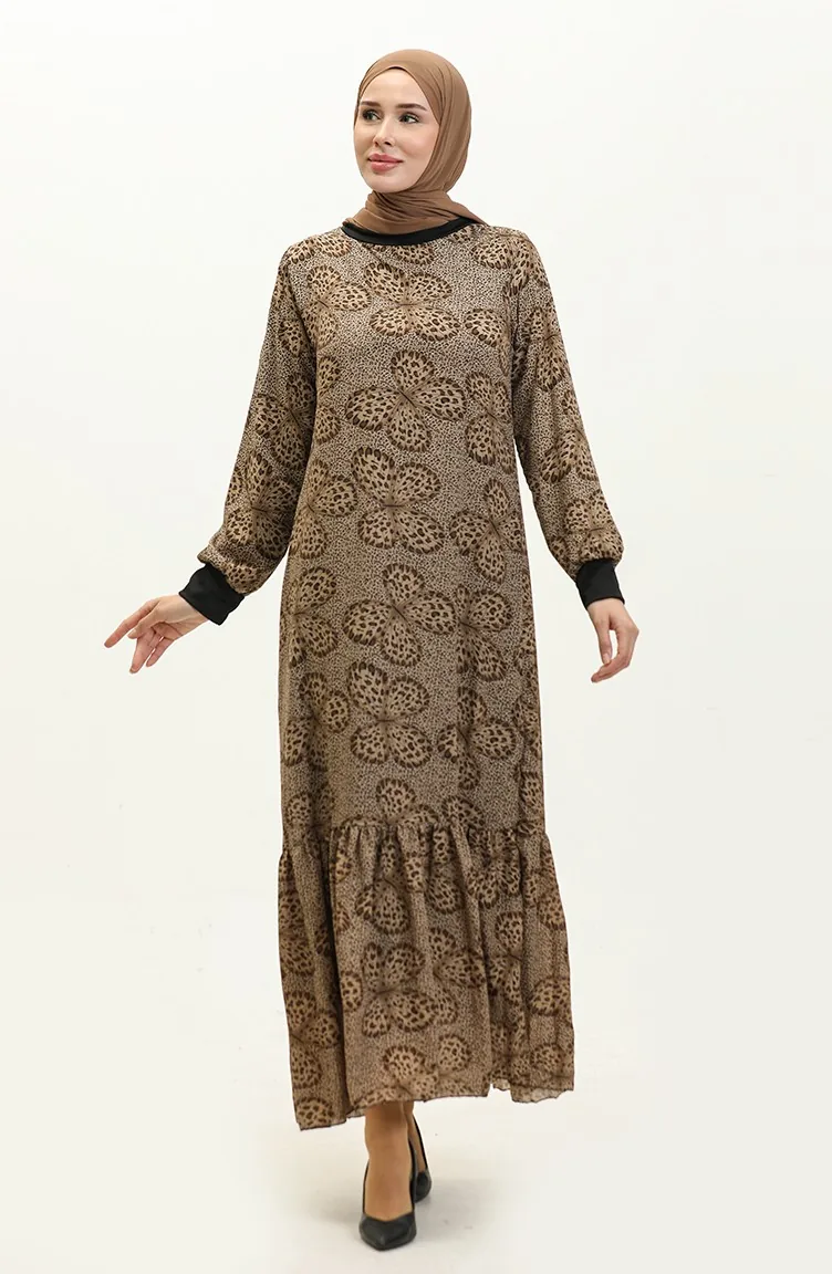 Robe Voile A Motifs 0129E-04 Noir Beige 0129E-04