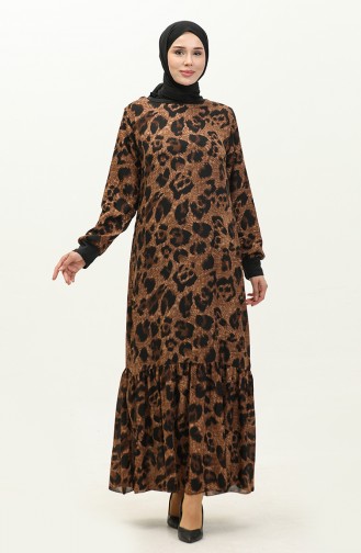 Ribbed Patterned Voile Dress 0129F-01 Brown 0129F-01