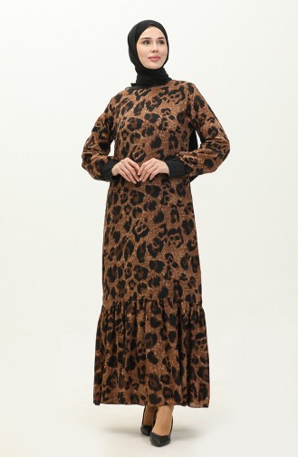 Ribbed Patterned Voile Dress 0129F-01 Brown 0129F-01