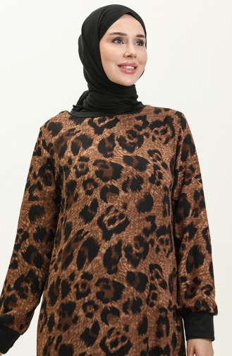 Ribbed Patterned Voile Dress 0129F-01 Brown 0129F-01