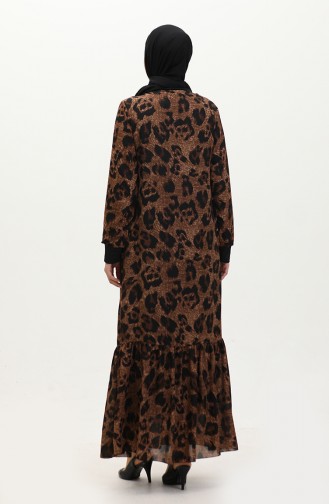 Ribbed Patterned Voile Dress 0129F-01 Brown 0129F-01