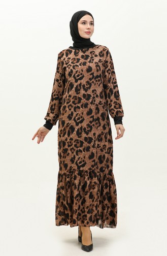 Kleid Aus Geripptem Voile Mit Muster 0129F-02 Milchbraun 0129F-02