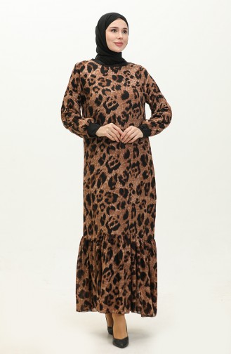 Kleid Aus Geripptem Voile Mit Muster 0129F-02 Milchbraun 0129F-02