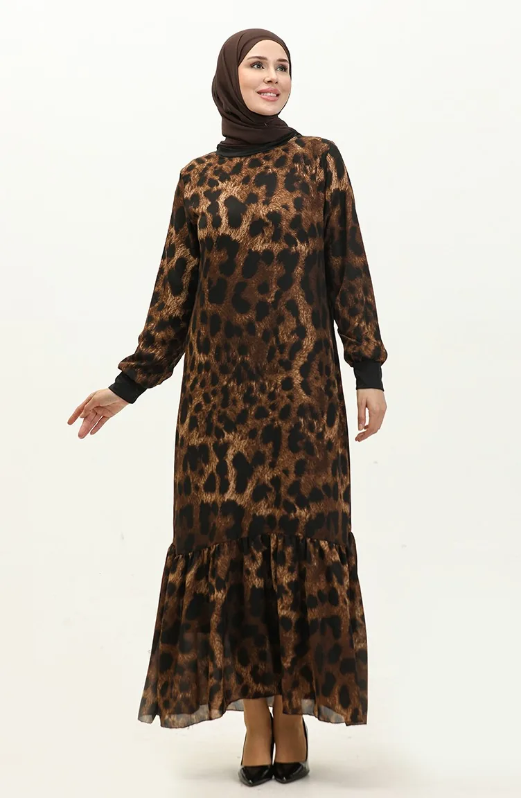 Robe Voile A Motifs 0129G-02 Marron 0129G-02