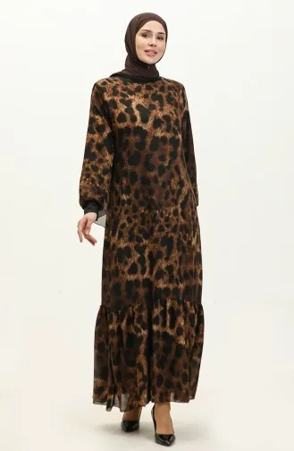 Robe Voile A Motifs 0129G-02 Marron 0129G-02