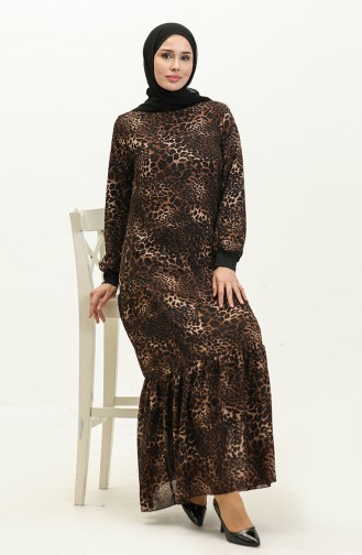 Ribbed Patterned Voile Dress 0129ı-01 Brown 0129I-01