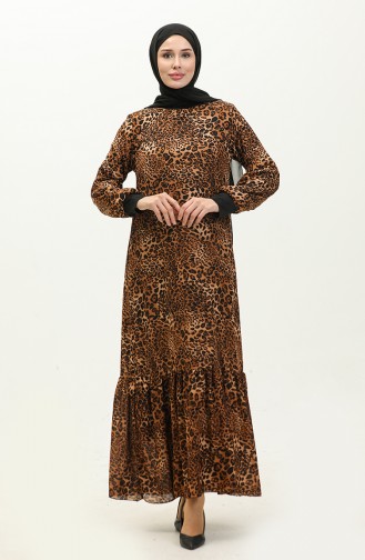 Geripptes gemustertes Voile-Kleid 0129I-02 Milchkaffee 0129I-02