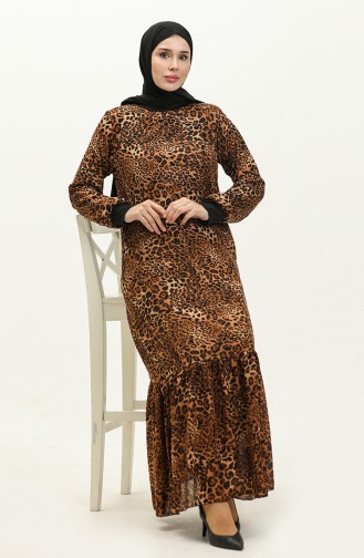 Geribbelde Voile-jurk Met Patroon 0129I-03 Tan 0129I-03